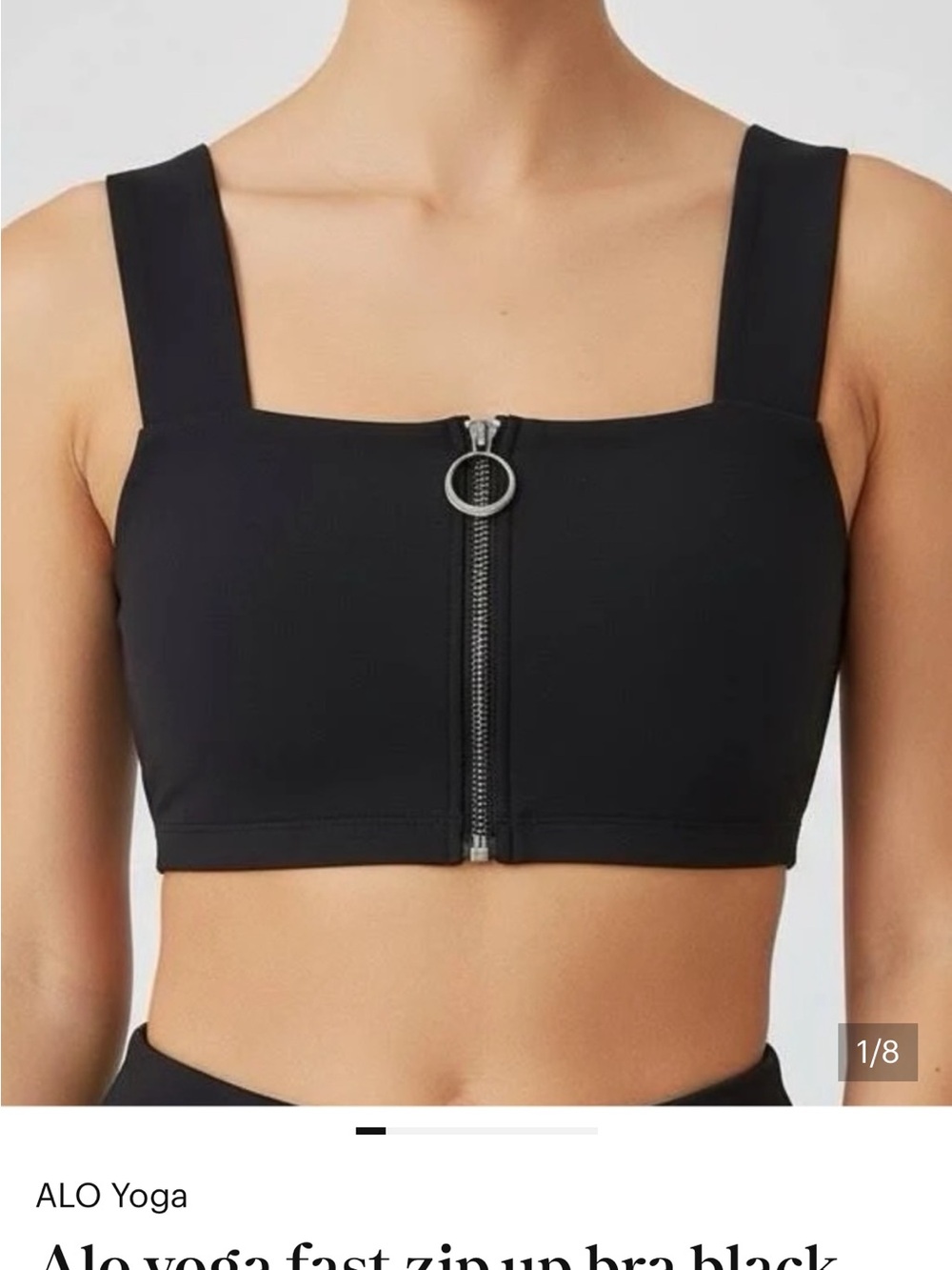 ALO Yoga Black Zip-Front Crop Sports Bra